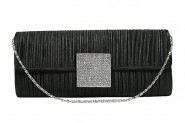 Evening Bag - Satin Pleated W/ Rhinestone Accent Charm -BG-90991B